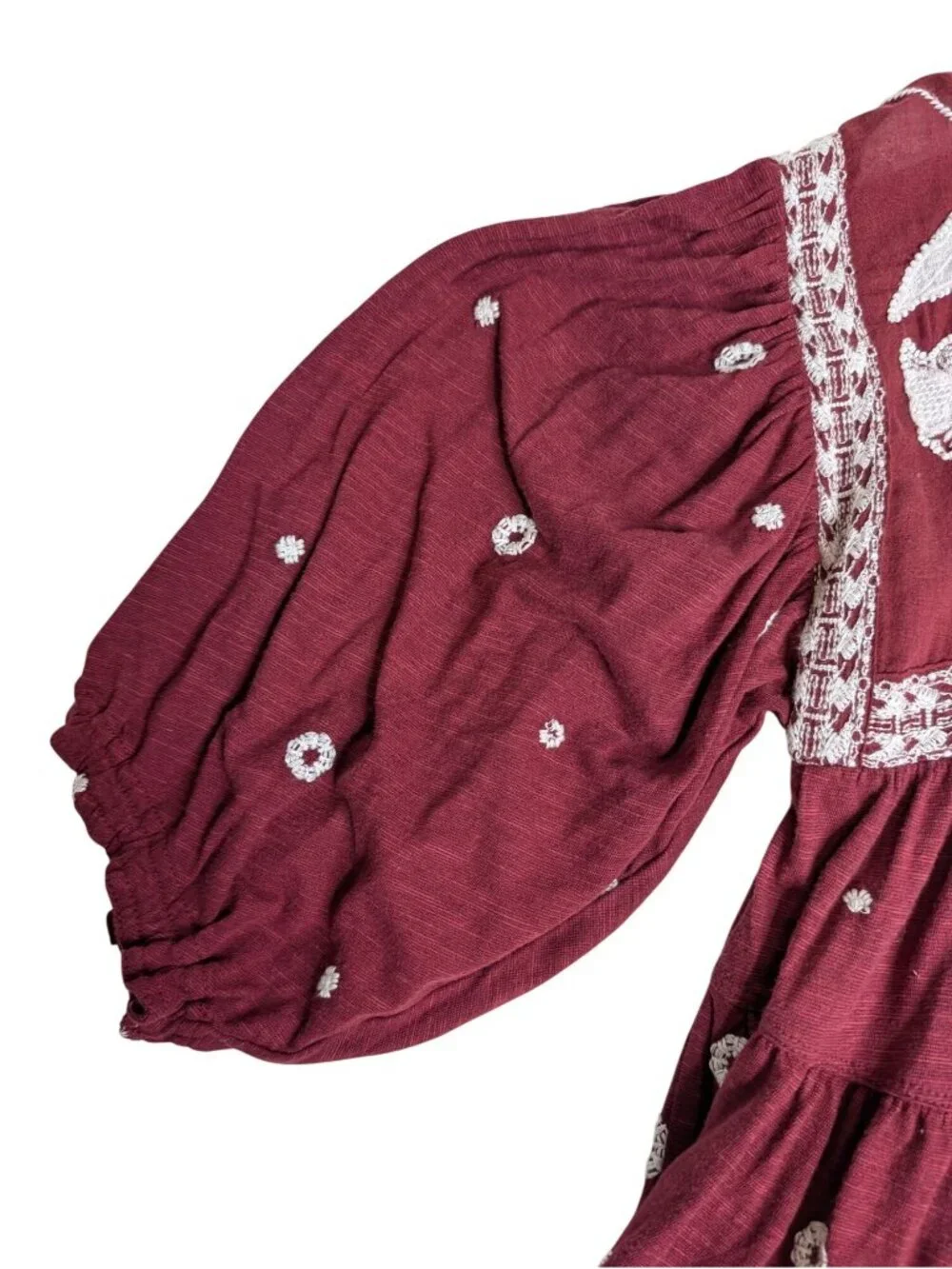 Free People Edie Boho Embroidered Top Tunic Raisin Combo XS